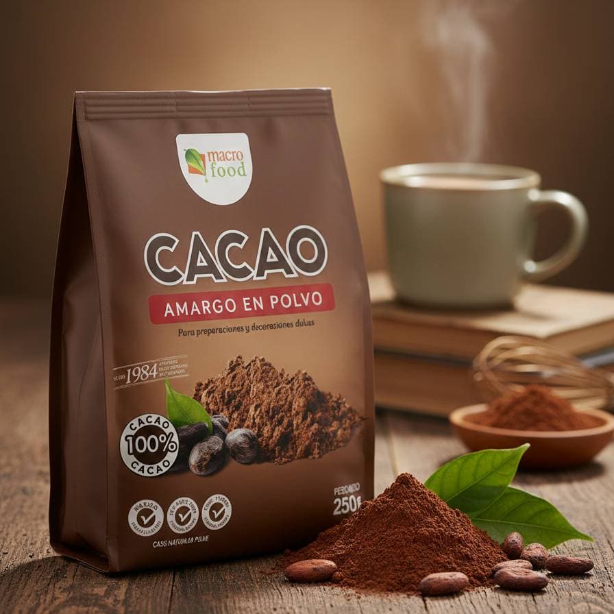 Cacao en polvo para bebidas y repostería